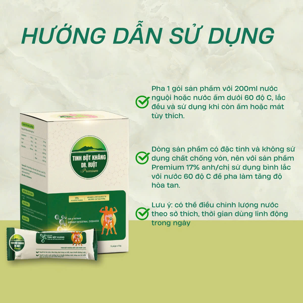 Hướng dẫn cách sử dụng Sản phẩm Tinh Bột Kháng Dr Ruột